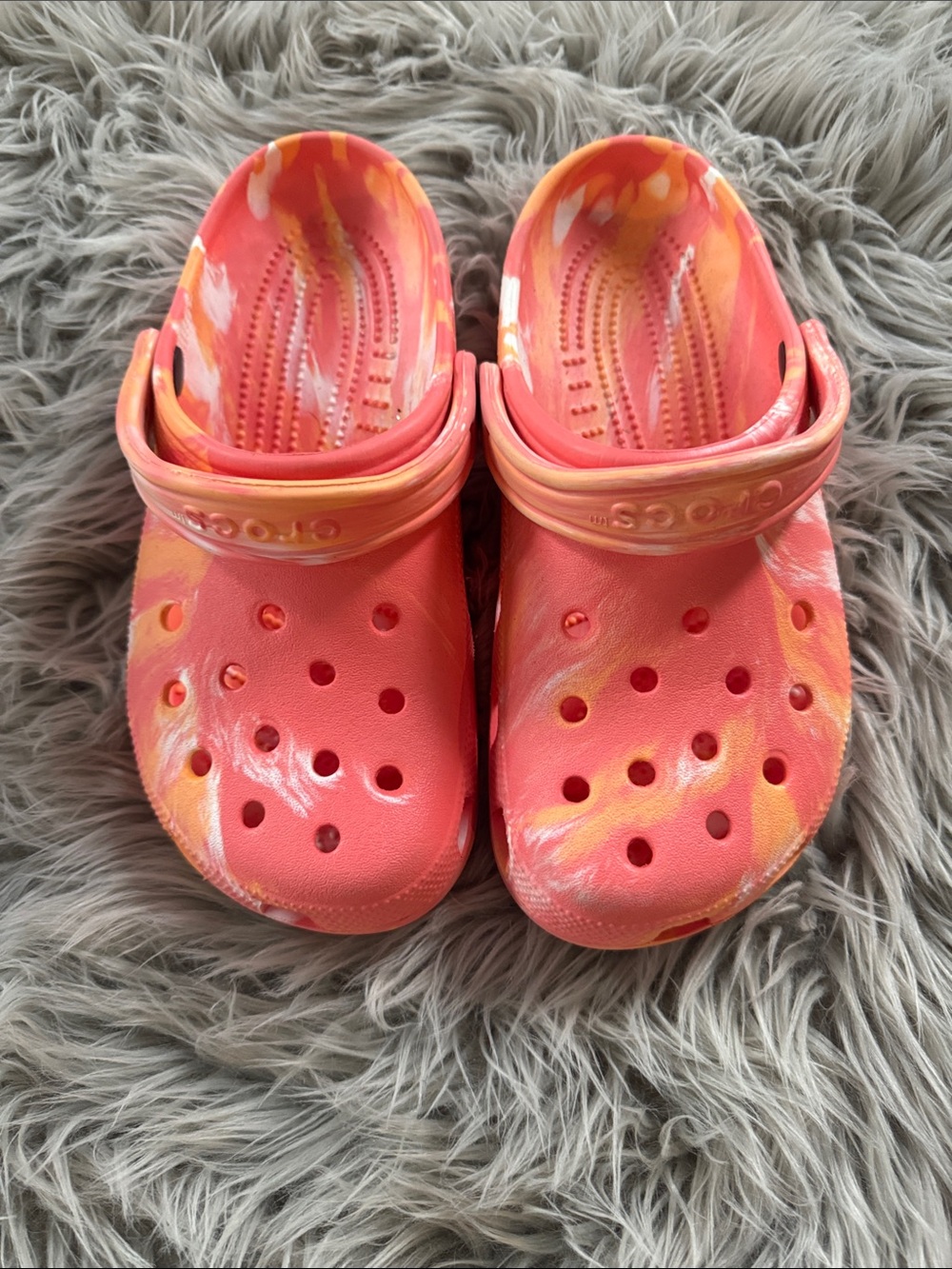 CROCS Coral & Yellow Tie-Dye Clog Sandals